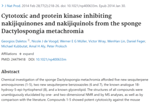Cytotoxic and protein kinase inhibiting nakijiquinones and nakijiquinols from the sponge Dactylospongia metachromia. Journal of Natural Products, 2014