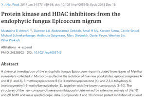 Protein kinase and HDAC inhibitors from the endophytic fungus Epicoccum nigrum. Journal of Natural Products, 2014