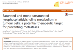 Saturated and mono-unsaturated lysophosphatidylcholine metabolism in tumour cells: a potential therapeutic target for preventing metastases. Lipids in Health and Disease, 2015