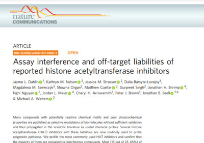Assay interference and off-target liabilities of reported histone acetyltransferase inhibitors. Nature Communications, 2017 