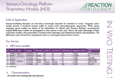 Immuno-Oncology Platform - Proprietary Models (MDI)