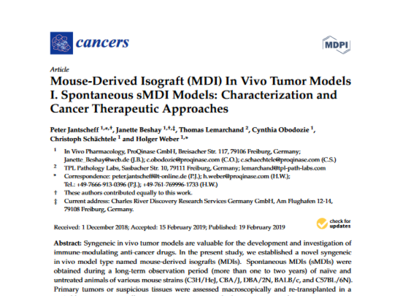 Mouse-Derived Isograft (MDI) In Vivo Tumor Models II. Carcinogen-Induced cMDI Models: Characterization and Cancer Therapeutic Approaches. Cancers, 2019